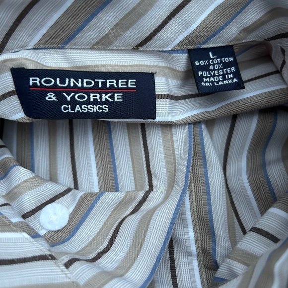 Roundtree & Yorke Classics Mens Short Sleeve Button Down Shirt Striped Large - Picture 4 of 5